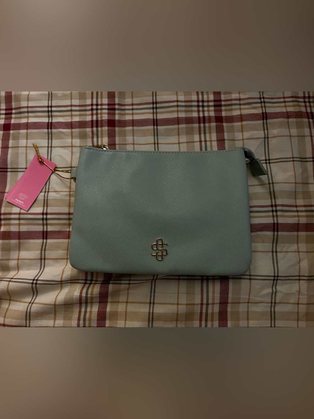 Women's Mint Pebbled Clutch with Gold Logo Accent
